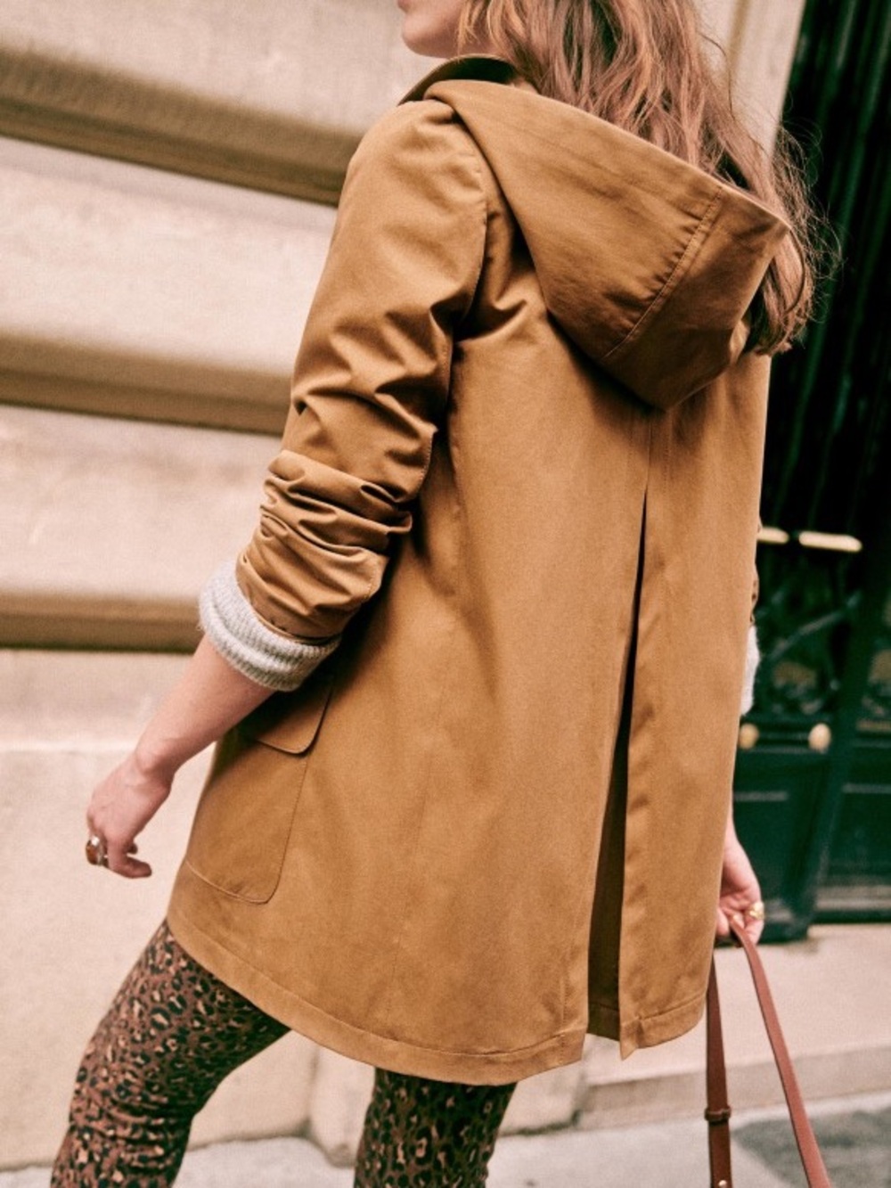 SEZANE Alfred Coat Hooded Button Up In Camel - Picture 2 of 13